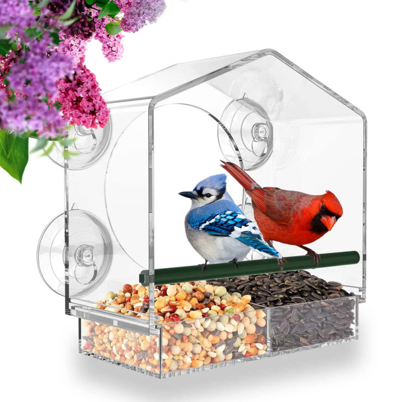 Acrylic Window Bird Feeder Detachable Birds Feeders Tray1