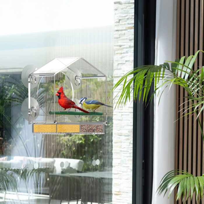 Acrylic Window Bird Feeder Detachable Birds Feeders Tray2