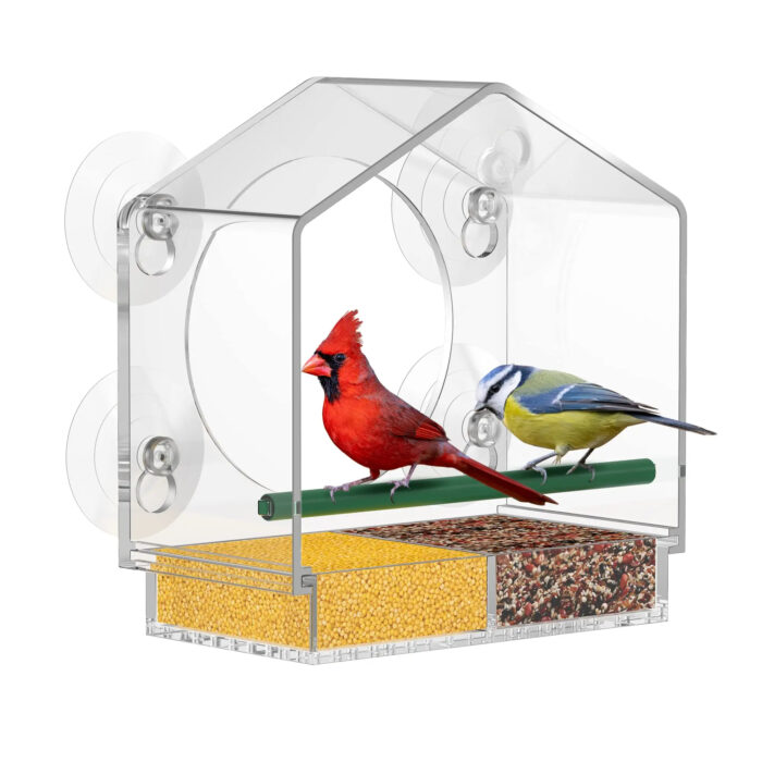 Acrylic Window Bird Feeder Detachable Birds Feeders Tray3