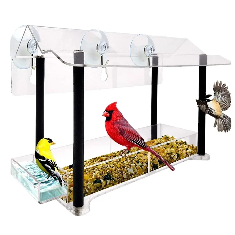 Clear See Through Window Bird Feeder House Strong Suction Cups-1