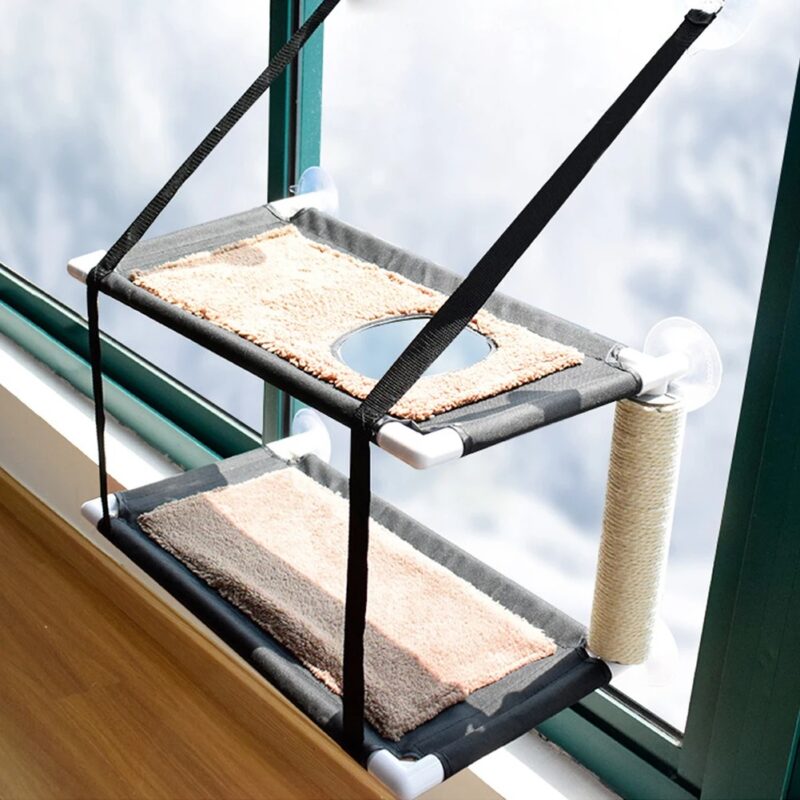 Double Layers Plush Mat Cat Window Perch1