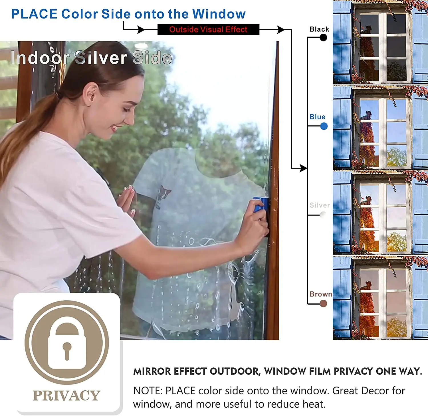 One Way Mirror Anti UV Window Film Privacy for Home Office Living Room-4
