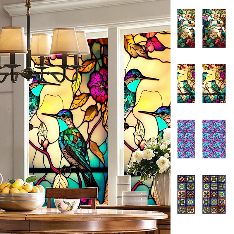Removable Electrostatic Retro Flower Window Film Privacy For Home-1