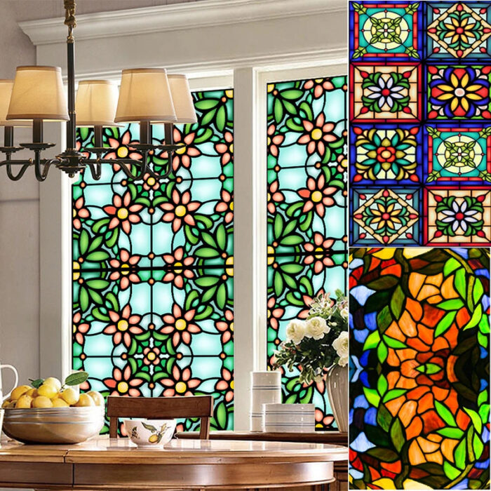 Removable Electrostatic Retro Flower Window Film Privacy For Home-2