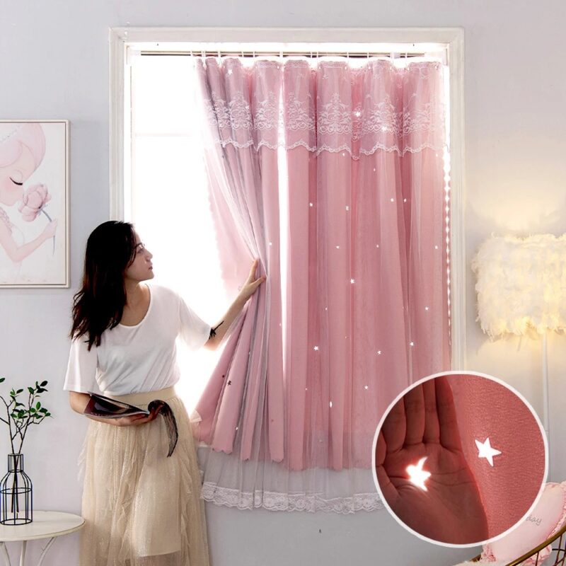 Star Blackout Partition Window Curtains With Gauze1